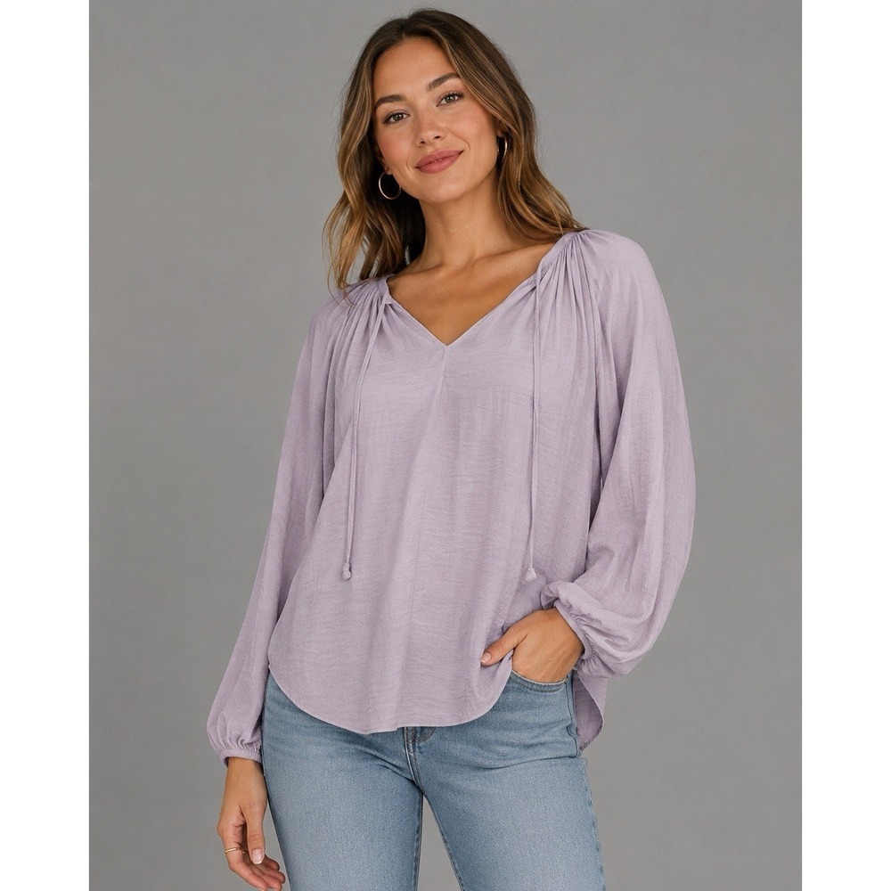 Jennifer Lopez JLO Blouse Womens Small Lavender Long Sleeve V-Neck Peasant Top